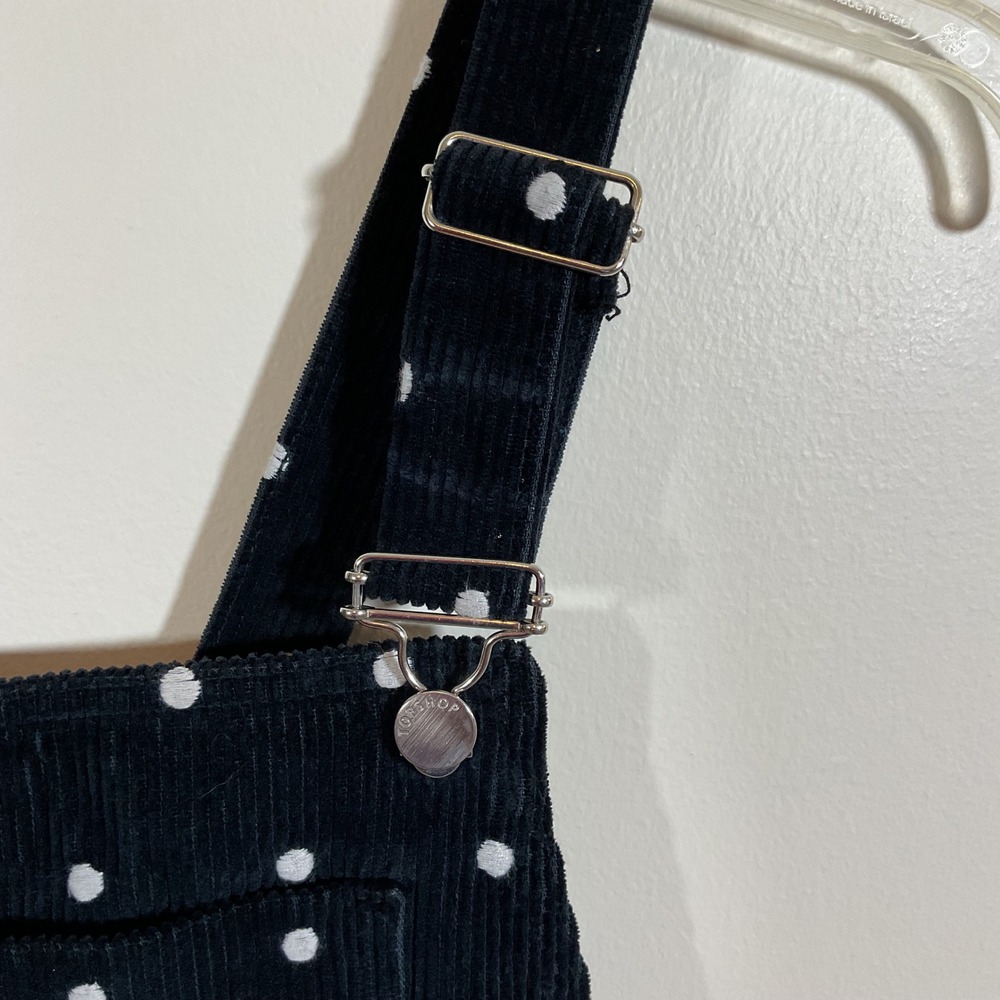 Topshop Black Polka Dot Corduroy Pinafore Overall Dress Women 8 Retro Schoolgirl - Picture 4 of 16